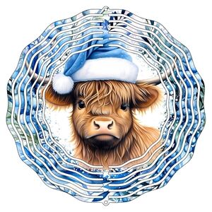 Highland Cow Wind Spinner with Blue Accents